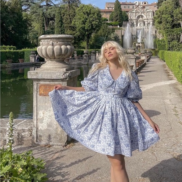 Selkie Mary Jane Puff Dress Cottagecore Milkflower Blue White Size 1X EUC - Picture 13 of 13